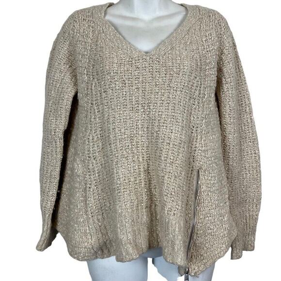 Moth Anthropologie Womens Chunky Knit Ivory V-Neck Pullover Oversized Sweater M - Picture 1 of 16